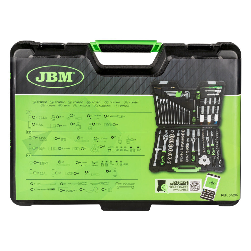 SET DI UTENSILI DA 132 PEZZI CON BUSSOLE ESAGONALI DA 1/2", 1/4" E 3/8" – FINITURA ZINCATA 54082 JBM