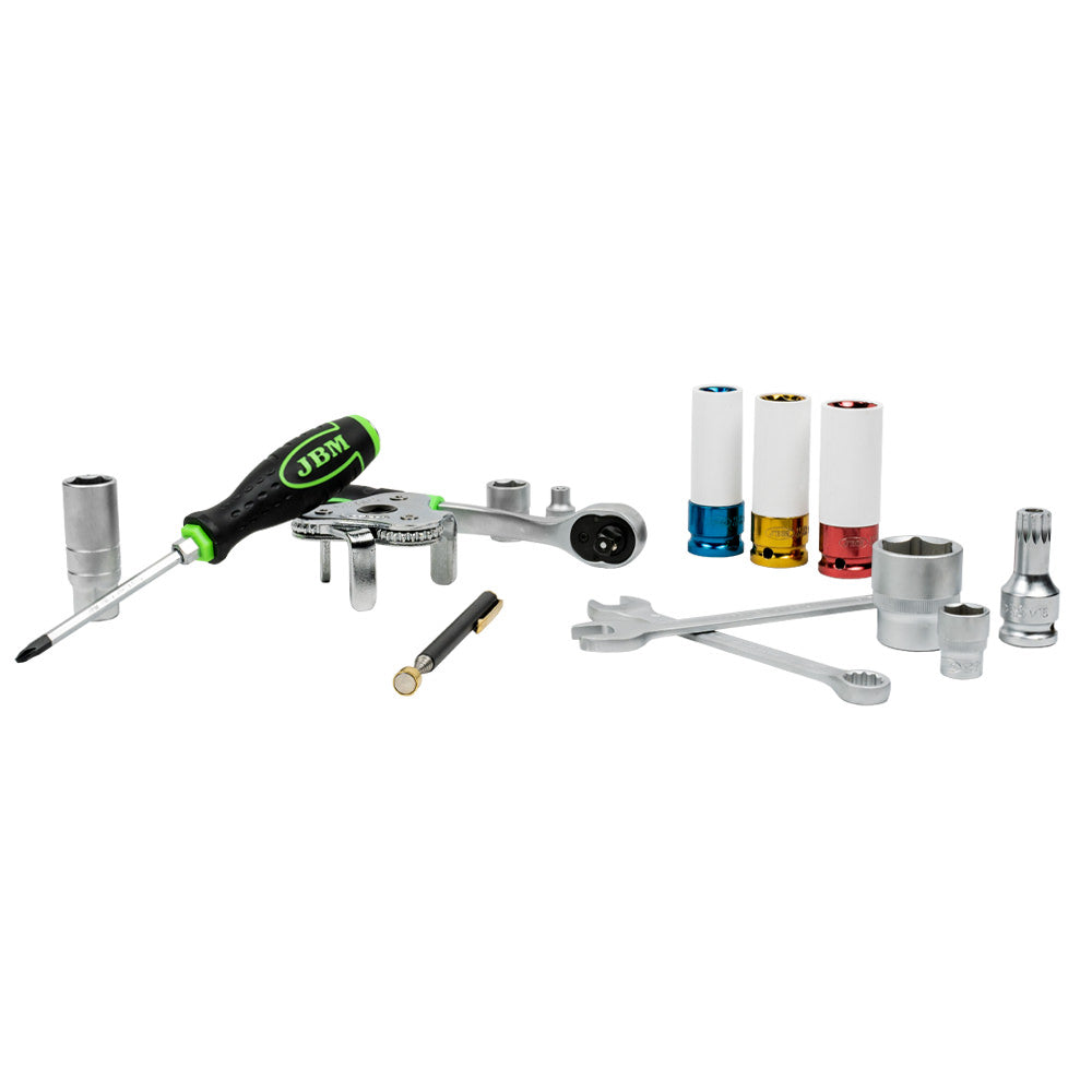 SET DI UTENSILI DA 132 PEZZI CON BUSSOLE ESAGONALI DA 1/2", 1/4" E 3/8" – FINITURA ZINCATA 54082 JBM