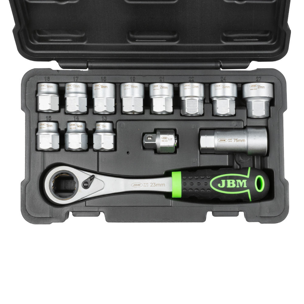 SET DI UTENSILI GO-THROUGH DA 14 PEZZI CON BUSSOLE DA 1/2" – FINITURA ZINCATA 54090 JBM