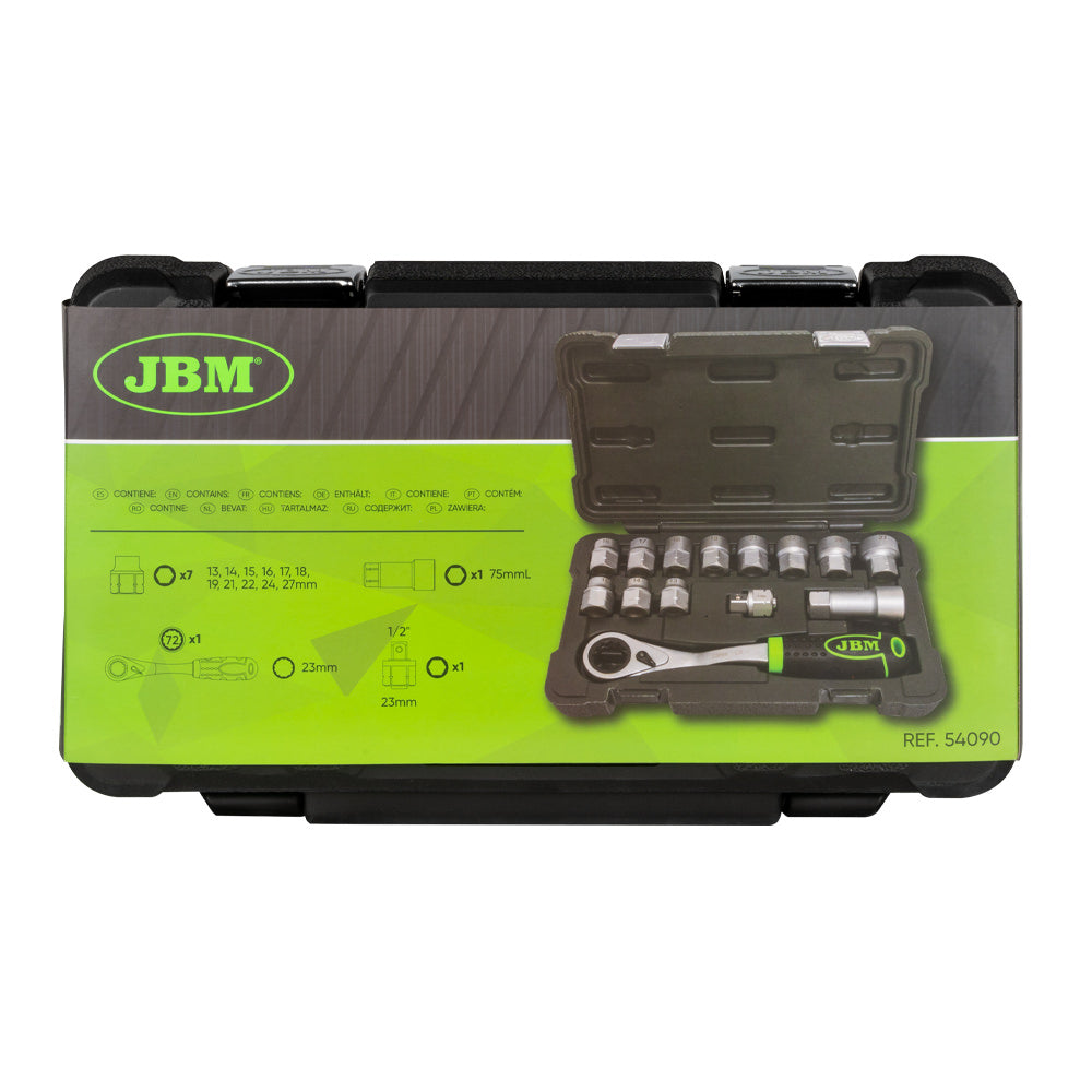 SET DI UTENSILI GO-THROUGH DA 14 PEZZI CON BUSSOLE DA 1/2" – FINITURA ZINCATA 54090 JBM