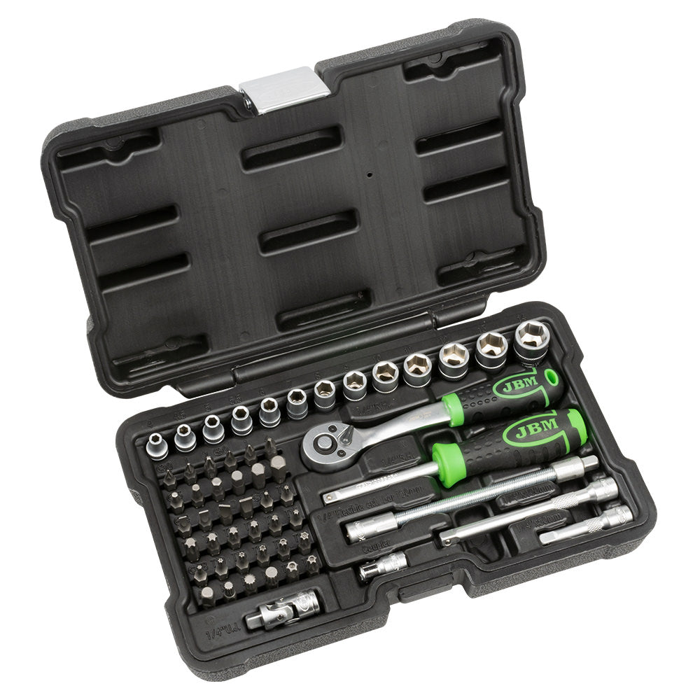 SET DI UTENSILI DA 56 PEZZI CON BUSSOLE ESAGONALI DA 1/4" – FINITURA ZINCATA 54105 JBM
