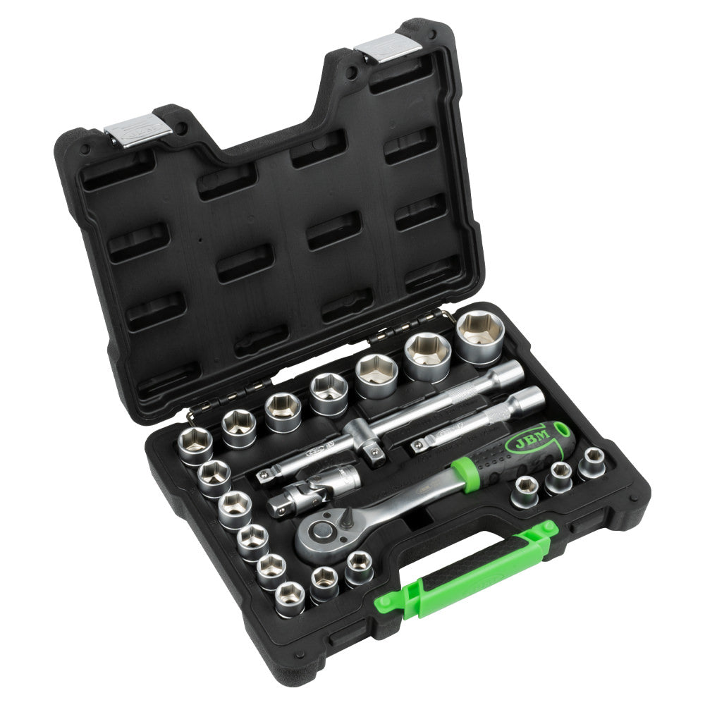 SET DI UTENSILI DA 22 PEZZI CON BUSSOLE ESAGONALI DA 1/2" – FINITURA ZINCATA 54108 JBM