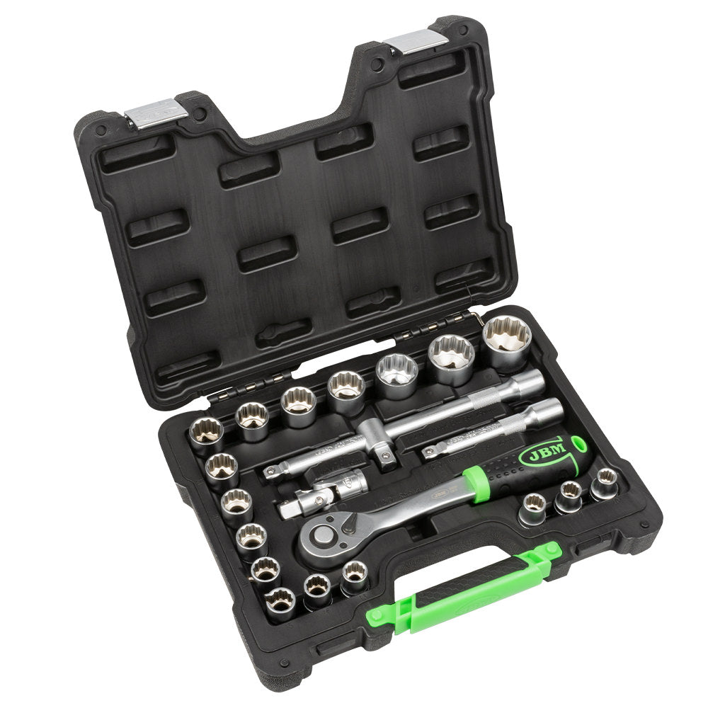 SET DI UTENSILI DA 22 PEZZI CON BUSSOLE A 12 PUNTE DA 1/2" – FINITURA ZINCATA 54116 JBM