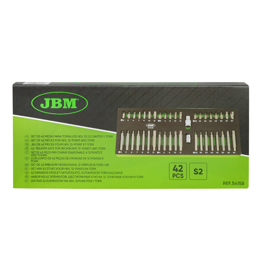 MODULO DI 42 PEZZI PER CHIAVE ESAGONALE, A 12 PUNTE E VITE TOORX 54158 JBM