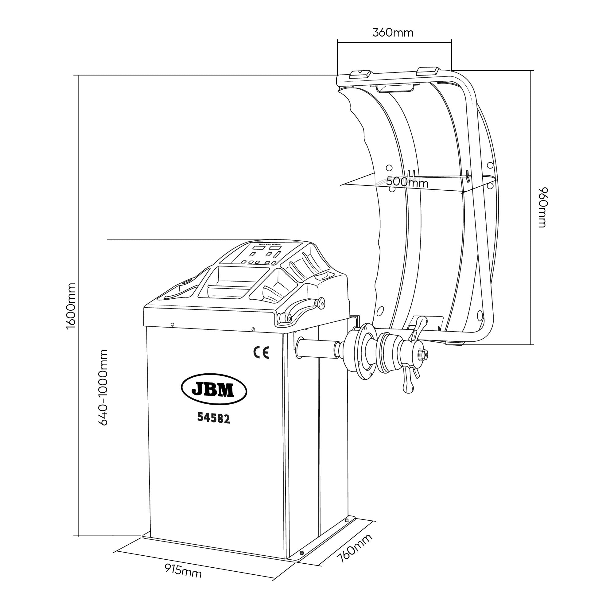 SMONTAGOMME SEMIAUTOMATICO CON BRACCIO OSCILLANTE 54581 + EQUILIBRATRICE DIGITALE JBM 54582+ SEDIA