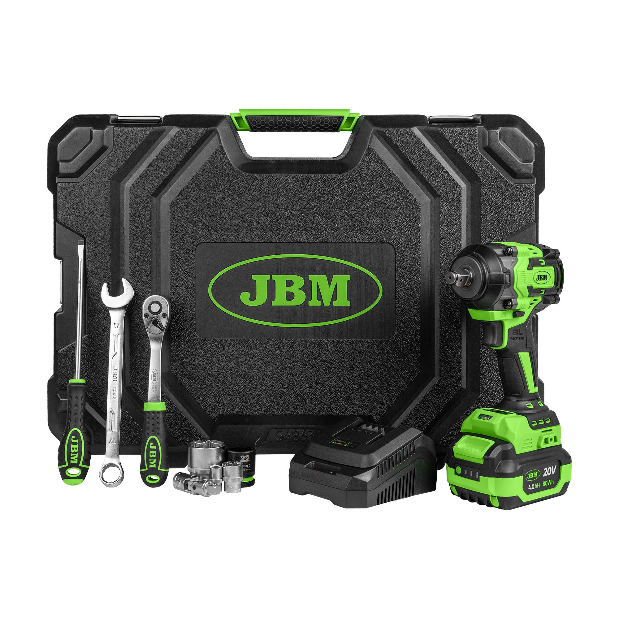 VALIGETTA CON ATTREZZI AVVITATORE AD IMPULSI BRUSHLESS A BATTERIA 800NM 54863 JBM