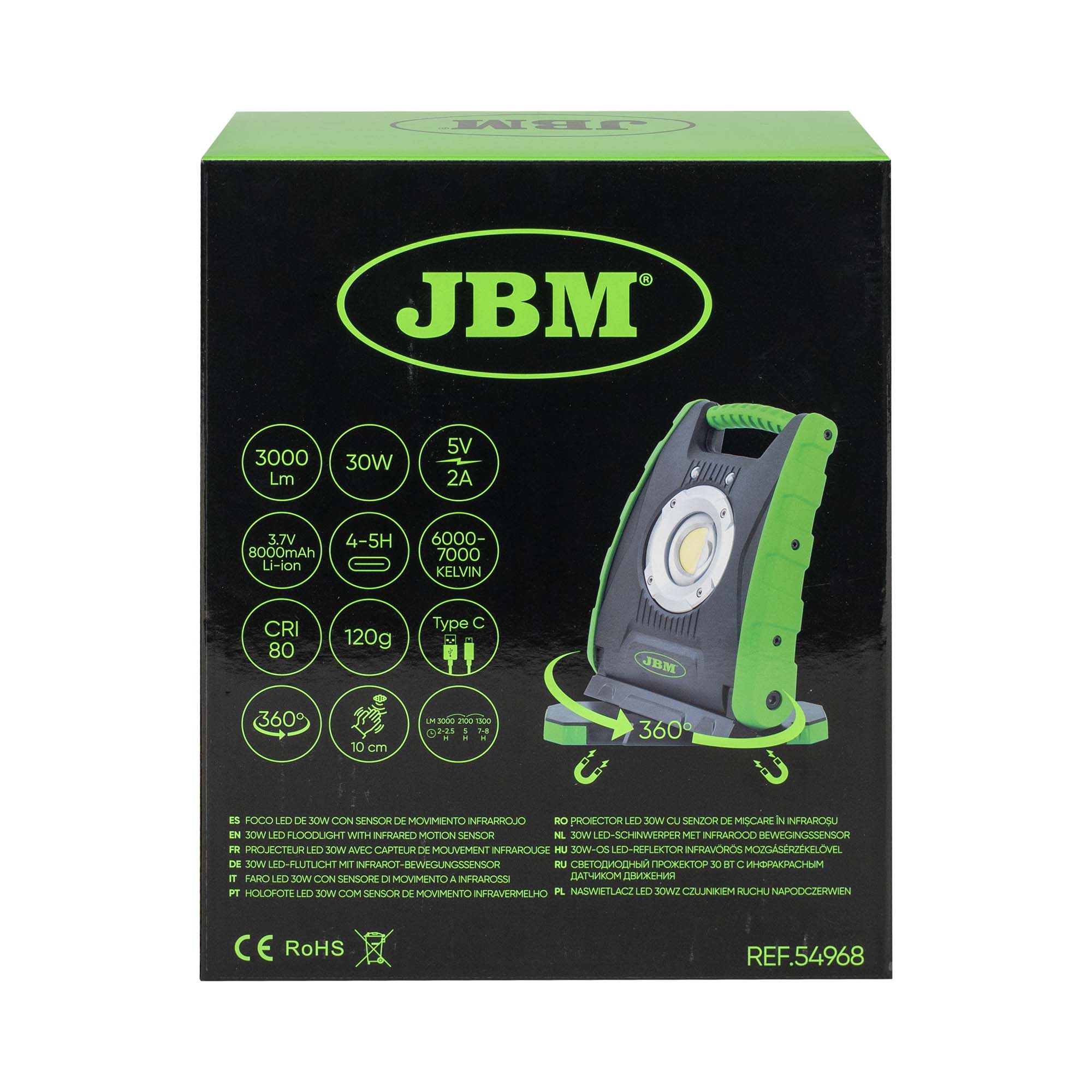 FARO LED 30W CON SENSORE DI MOVIMENTO A INFRAROSSI 54968 JBM