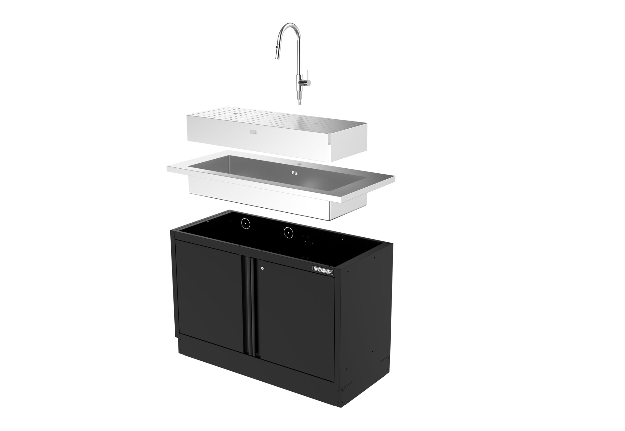 Mobile Officina Workshopitaly MPS+ lavello largo e profondo vasca INOX , completo di accessori