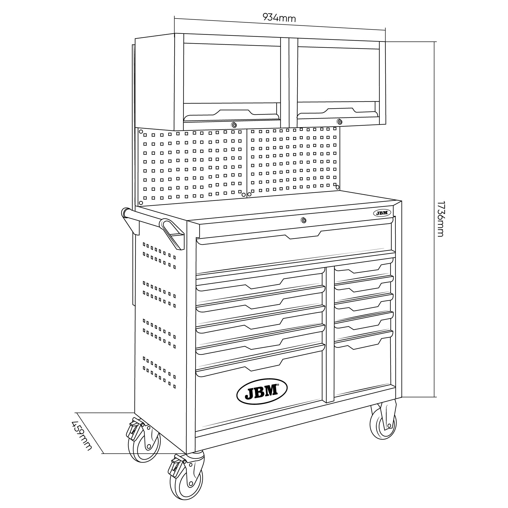 CARRELLO CON 11 CASSETTI CON PANNELLI E ARMADI - CON UTENSILI 172 PEZZI 55118 JBM
