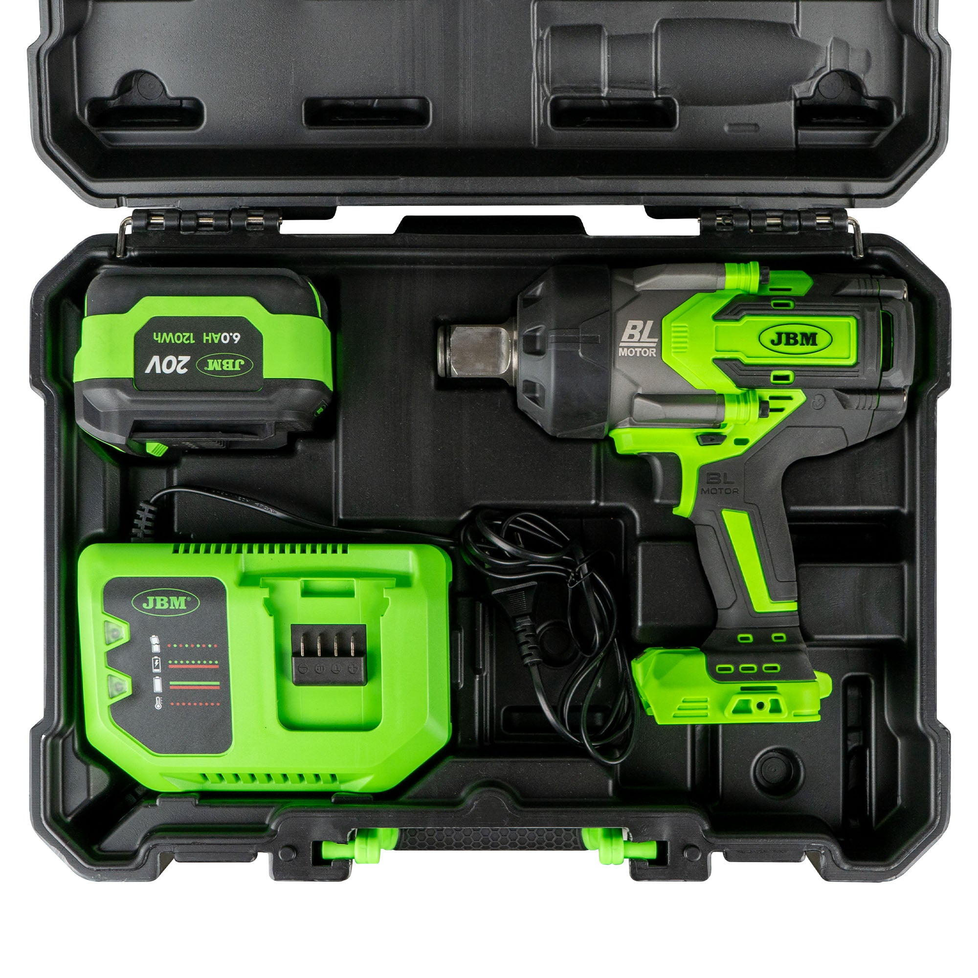 PISTOLA A IMPATTO BRUSHLESS A BATTERIA DA 1" 2300NM CON VALIGETTA 60050C   + SET DA 8 BUSSOLE 52348 JBM SERIE 550