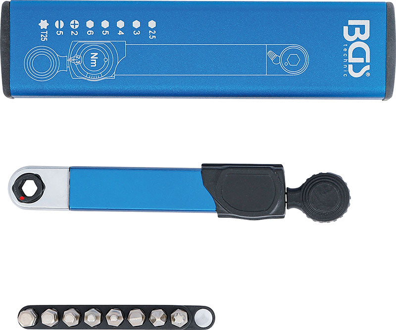 SET 9 PEZZI, CHIAVE DINAMOMETRICA, ATTACCO ESAGONALE 1/4”, 2 - 10 NM, CON SET DI INSERTI BGS74295