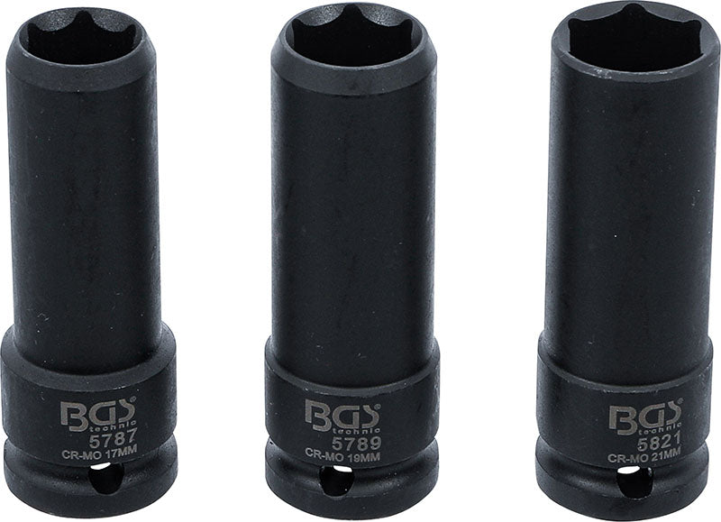 SET 3 PEZZI, BUSSOLE SPECIALI IMPACT, ATT. 1/2", 17 / 19 / 21 MM BGS80003