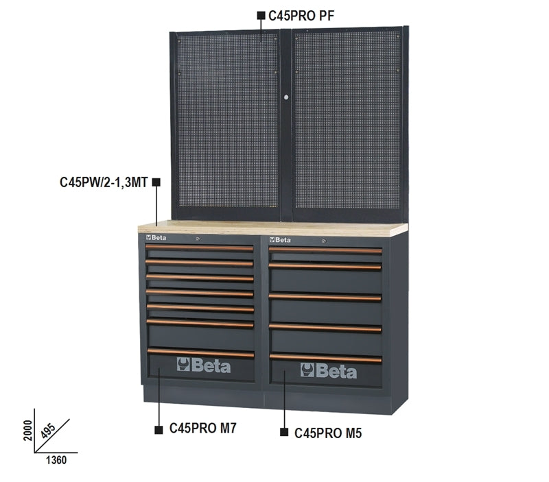 Combinazione banchi arredo officina C45PRO 2.0 Beta C45PRO 2.0 BPW-1,3 +  FRIGORIFERO PROMO SUMMER 2026