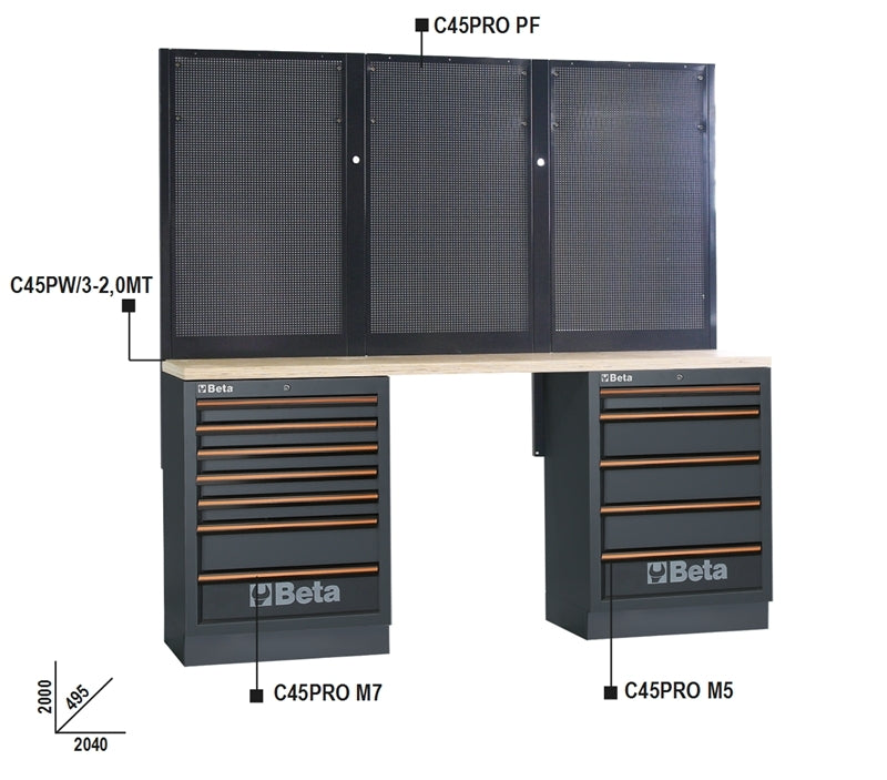 Combinazione banchi arredo officina C45PRO 2.0 Beta C45PRO 2.0 BPW-2,0 + FRIGORIFERO PROMO SUMMER 2026
