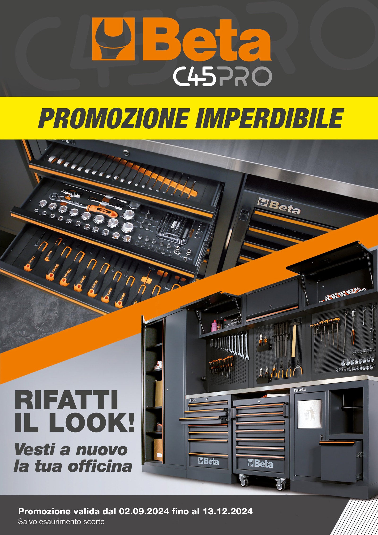 Arredo Officina Beta Utensili C45PRO W piano legno completo di 268 utensili + FRIGORIFERO Promo Estate 2026
