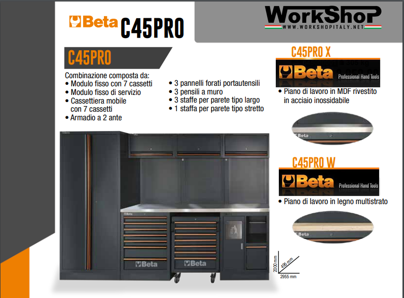 Arredo Officina Beta Utensili C45PRO X piano inox completo di set 85 utensili PROFESSIONALI + FRIGORIFERO PROMO SUMMER 2026