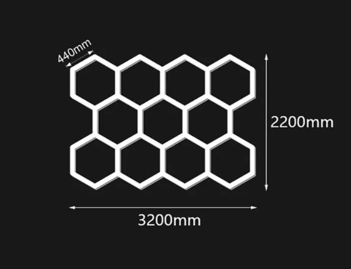 Luce led esagonale a soffitto 11 elementi 3,2mt x 2,3 mt