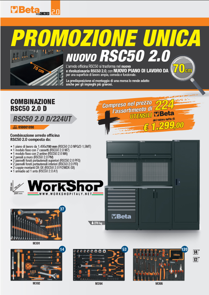 Arredo Officina RSC50 2.0 D/224UT completo di utensili 2,095 MT. + FRIGORIFERO PROMO SUMMER 2026