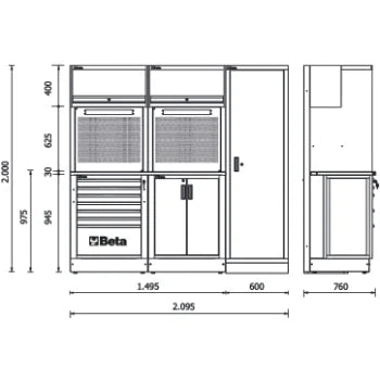Combinazione arredo officina RSC50 2.0 con 223 utensili Beta RSC50 2.0 D/223UT + FRIGORIFERO PROMO SUMMER 2026