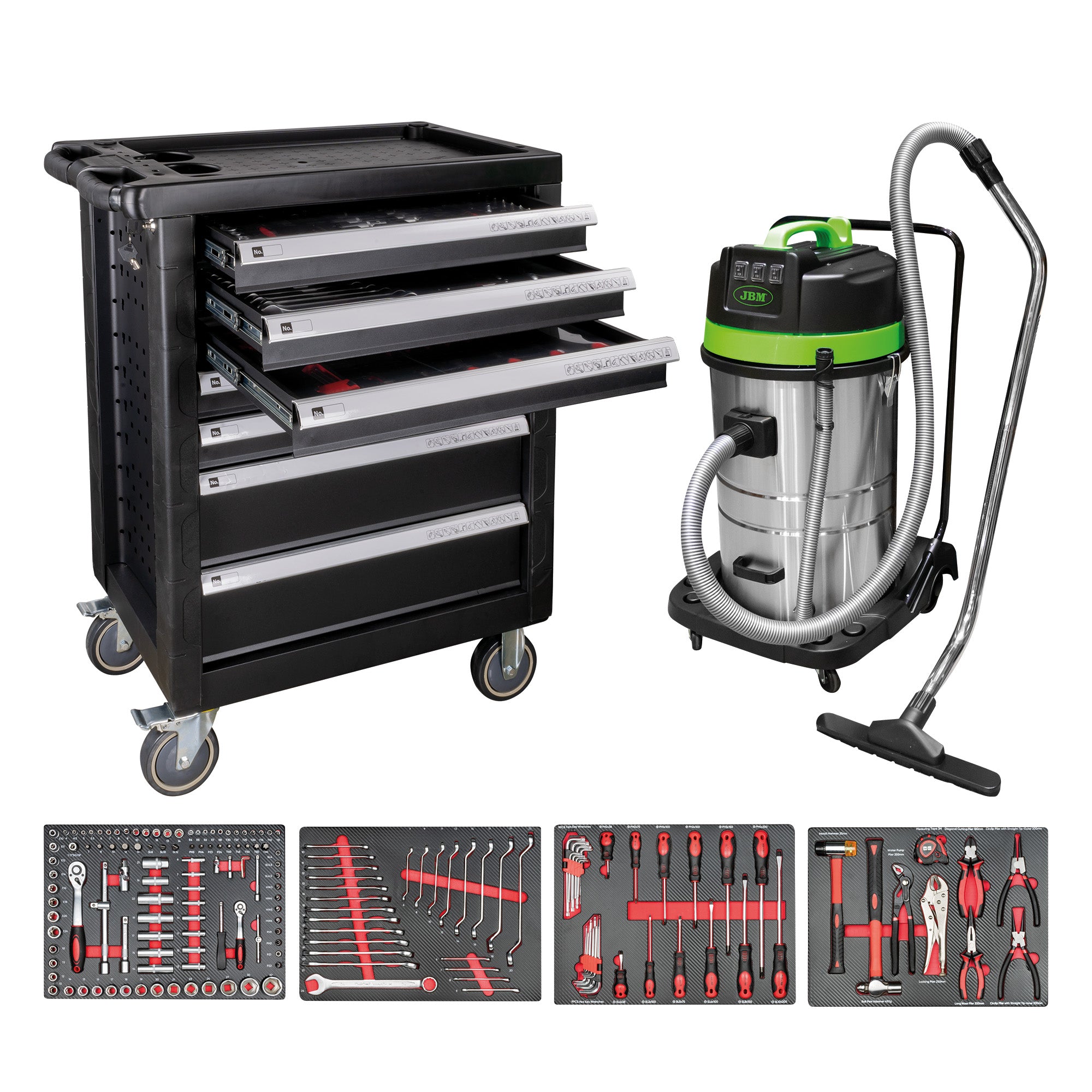 CARRELLO A 7 CASSETTI 43904  + 51838 ASPIRATORE DA 80 LITRI (SECCO + UMIDO) JBM SERIE483