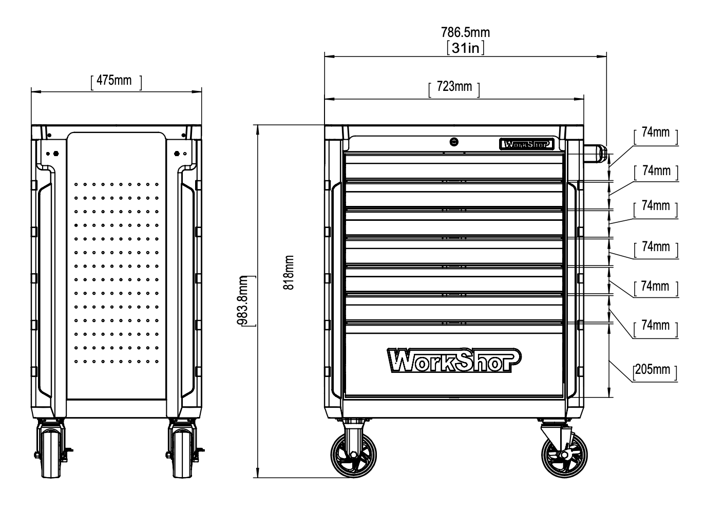 Carrello 7 cassetti  Workshopitaly TOP PERFORMANCE + set 172 utensili