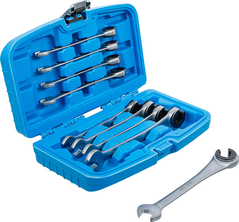 SET 9 PEZZI, CHIAVI COMBINATE A CRICCHETTO PER RACCORDI TUBI, 8 - 17 MM BGS30849