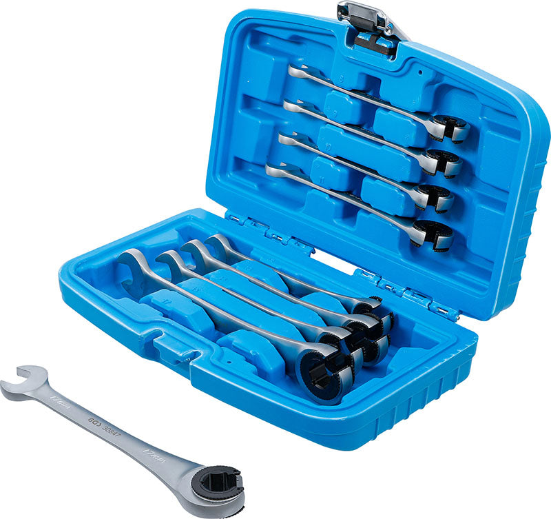 SET 9 PEZZI, CHIAVI COMBINATE A CRICCHETTO PER RACCORDI TUBI, 8 - 17 MM BGS30849