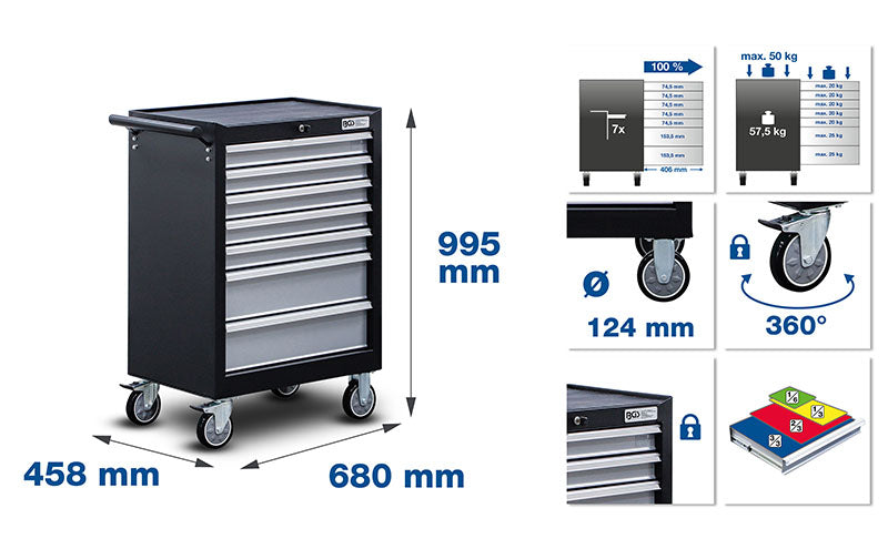 CARRELLO PORTA UTENSILI 7 CASSETTI, CON 263 UTENSILI BGS6062