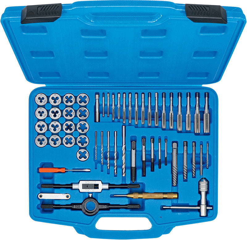SET 56 PEZZI, MASCHI E FILIERE, MISURE METRICHE M3-M12 BGS70104