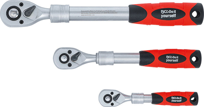 SET 3 PEZZI, CRICCHETTI REVERSIBILI ESTENSIBILI, ATTACCO 1/4” - 3/8” - 1/2” BGS72113