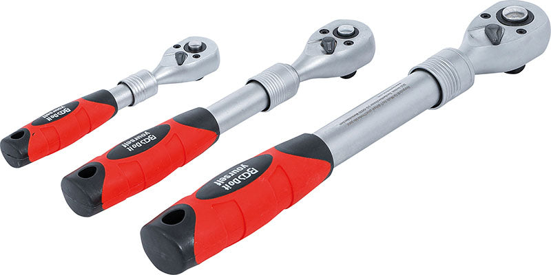 SET 3 PEZZI, CRICCHETTI REVERSIBILI ESTENSIBILI, ATTACCO 1/4” - 3/8” - 1/2” BGS72113