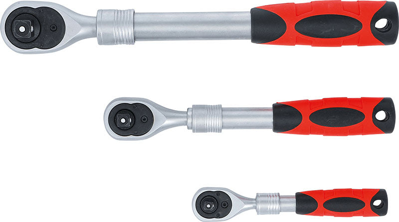 SET 3 PEZZI, CRICCHETTI REVERSIBILI ESTENSIBILI, ATTACCO 1/4” - 3/8” - 1/2” BGS72113