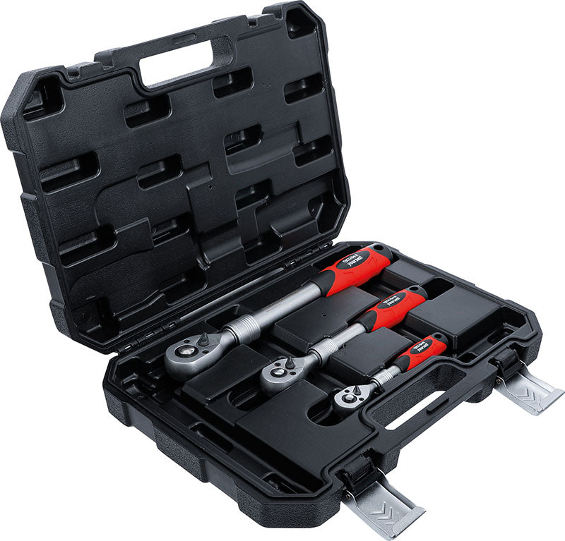 SET 3 PEZZI, CRICCHETTI REVERSIBILI ESTENSIBILI, ATTACCO 1/4” - 3/8” - 1/2” BGS72113