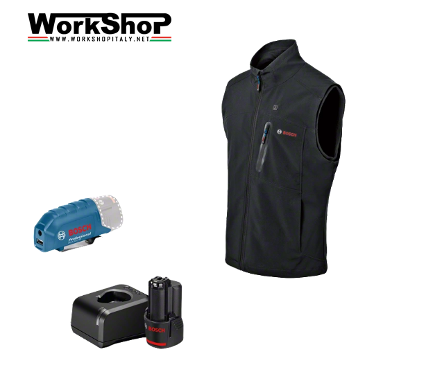Gilet riscaldante Bosch GHV 12+18V XA + batteria 12v 2Ah + caricabatteria