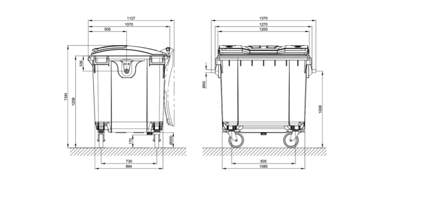BIDONE 4 RUOTE PORTA RIFIUTI lt.1100 MOBIL PLASTIC GRIGIO