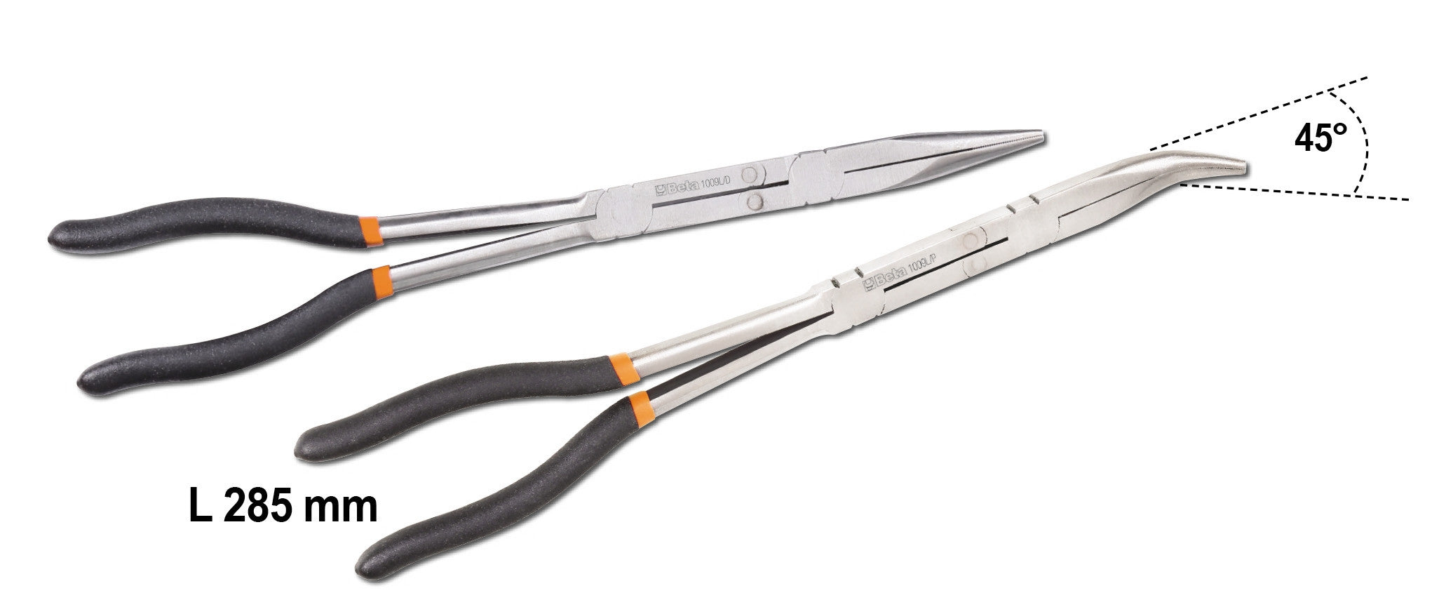 Serie 2 pinze becchi mezzotondi lunghissimi zigrinati doppio snodo Beta 1009L/DP-S2
