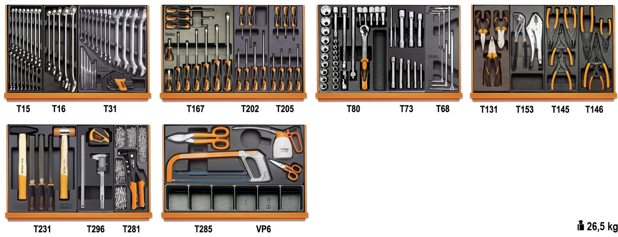 Assortimento di 142 utensili in termoformato 5904VI/3T