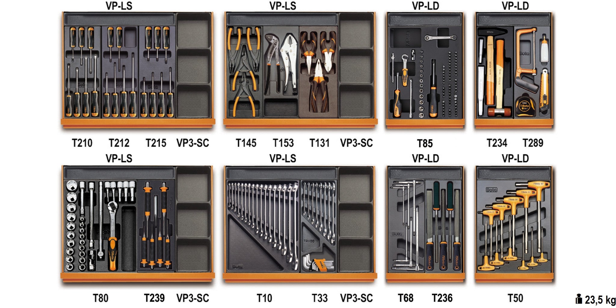 Assortimento di 210 utensili in termoformato 5938U/2T